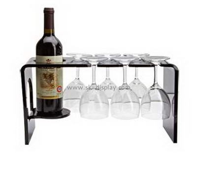 Black acrylic display holders for one wine bottle and six glass cups WD-036