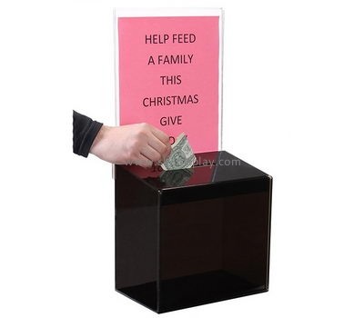 Acrylic display stand manufacturers custom lucite fabrication locked donation boxes DBS-426