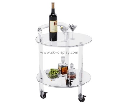 Acrylic products supplier custom plexiglass round bar cart serving cart with wheels AFS-592