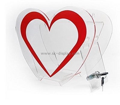 China acrylic manufacturer custom acrylic heart shaped donation charity box DBS-500