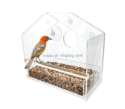 Customize acrylic window bird feeder with suction cups, sliding seed tray with wrainage holes for outdoors wild birds SOD-1014