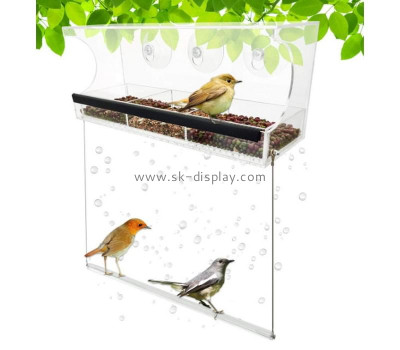 Customize acrylic plexiglass window bird feeder with suction cups, sliding seed tray with drainage holes SOD-1015