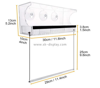 Custom plexiglass window bird feeder with suction cups, sliding seed tray SOD-1037