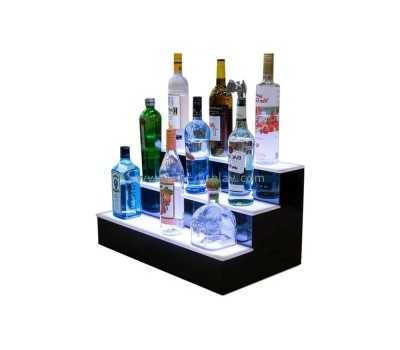 Plexiglass supplier customize acrylic 3-step LED lighted bar whiskey shelf stand KLD-014