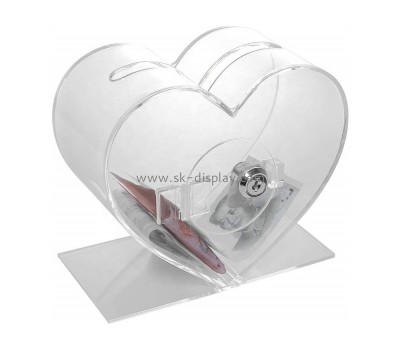 New design heart shape acrylic donation box with lock DBS-054