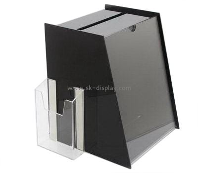 Acrylic items manufacturers customize black donation box with lock and sign holder DBS-286
