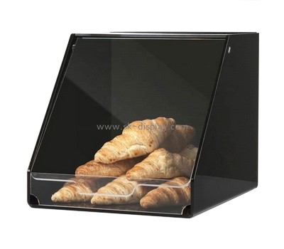 Perspex supplier customize black acrylic bread storage box plexiglass display case with clear hinged lid FD-406