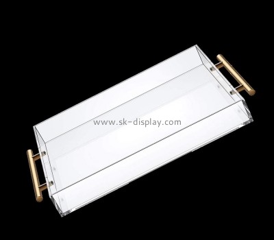 Plexiglass manufacturer custom acrylic serving tray with metal handle STS-160