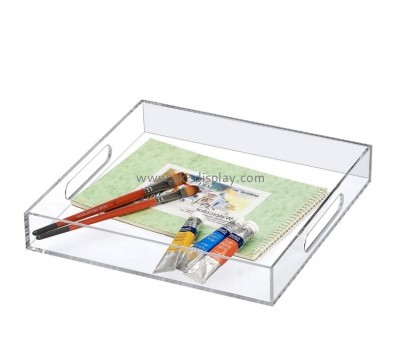 Acrylic display stand manufacturers customized clear square acrylic tray with handles SOD-183