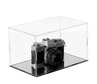 Plexiglass box manufacturer custom acrylic camera showcase with black base DBS-1258