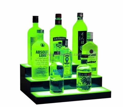 Perspex display supplier custom acrylic LED lighted liquor bottle display shelf 3 step KLD-081