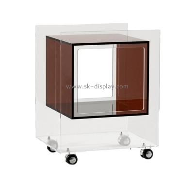 China acrylic manufacturer custom plexiglass bedroom bedside table with wheels AFS-579