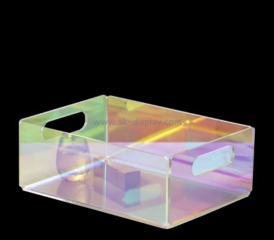 Perspex products manufacturer custom rainbow acrylic makeup organizer tray with handles STS-202