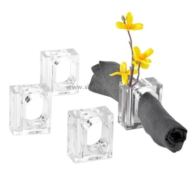 Lucite item manufacturer custom acrylic flower bud square napkin ring AB-297