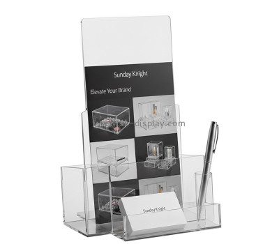 Custom acrylic brochure holder with pen & business card slots BD-1285