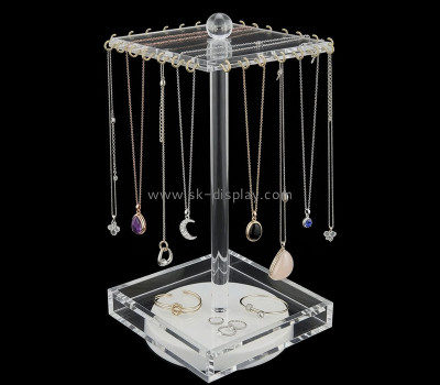 Custom acrylic rotating necklaces display stand with base tray JD-369