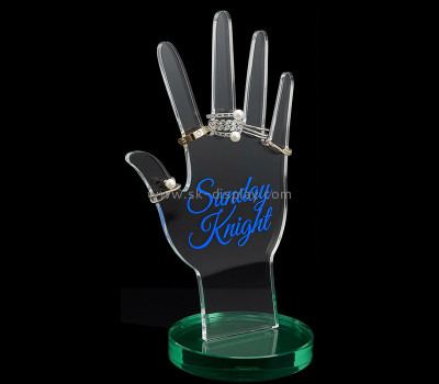 Custom acrylic hand form ring display stand holder with round base JD-372