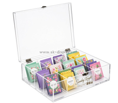 Custom acrylic multi dividers tea bag box with lid FD-613