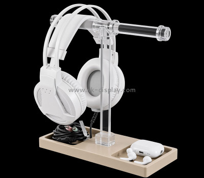 Custom acrylic T bar headphone holder stand with organizer holder base PD-398