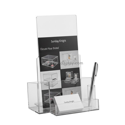 Custom acrylic brochure holder with pen & business card slots BD-1285