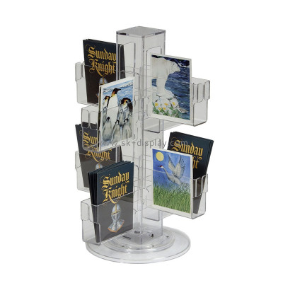 Custom acrylic rotating multi pockets flyer display stand holder BD-1302