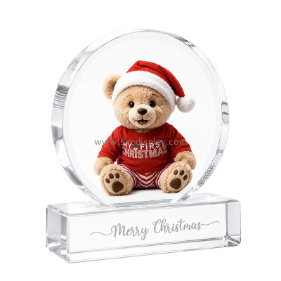 Custom round acrylic photo block with base CA-242