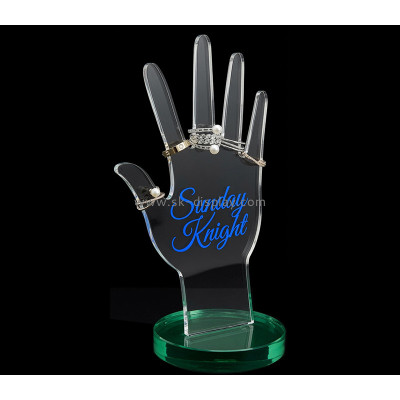 Custom acrylic hand form ring display stand holder with round base JD-372