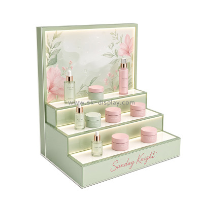 Custom acrylic 3 tiers skincare illuminated display stand KLD-247